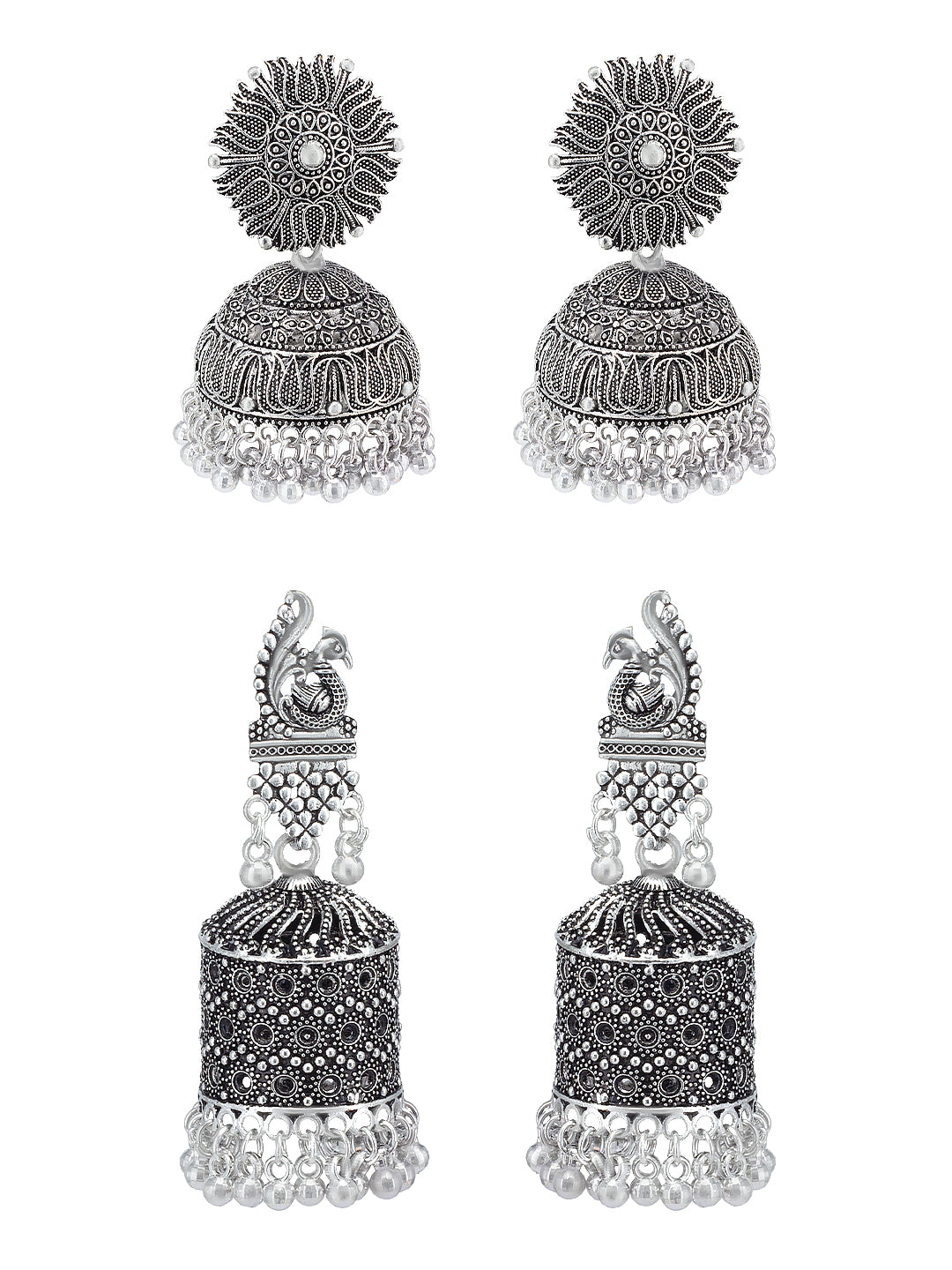 Pack Of 2 Floral Oxidised Jhumkas Earrings