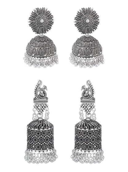 Pack Of 2 Floral Oxidised Jhumkas Earrings
