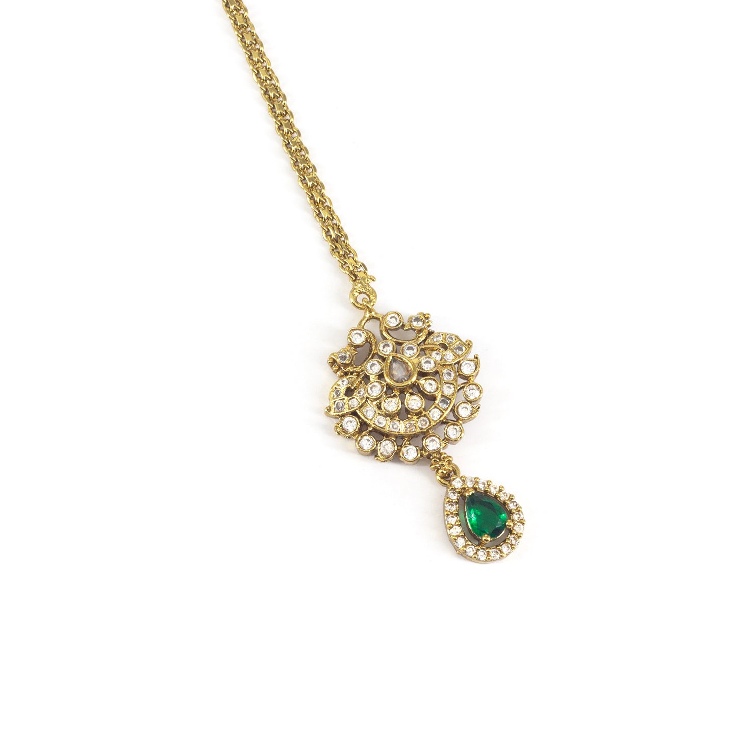 Gold Plated Green AD Maang Tikka for Women
