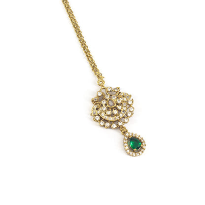 Gold Plated Green AD Maang Tikka for Women