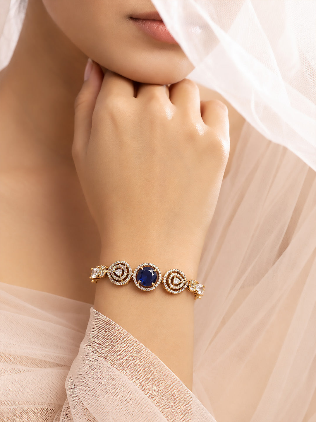 Antique Gold Plated Blue AD Bracelet for Women