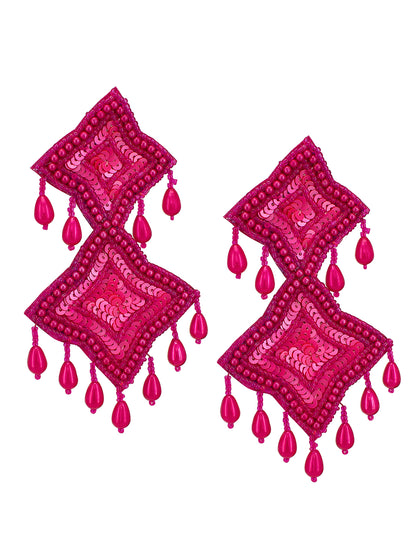 Red Beaded Star Quirky Drop Earrings
