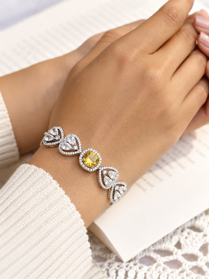 Silver Plated Yellow AD Adjustable Bracelet for Women