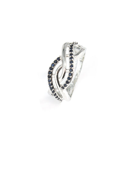 Silver Plated AD Blue Minimal Adjustable Band Ring