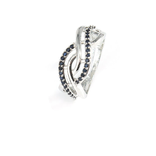 Silver Blue Stone Premium AD Ring – Twisted Band Design
