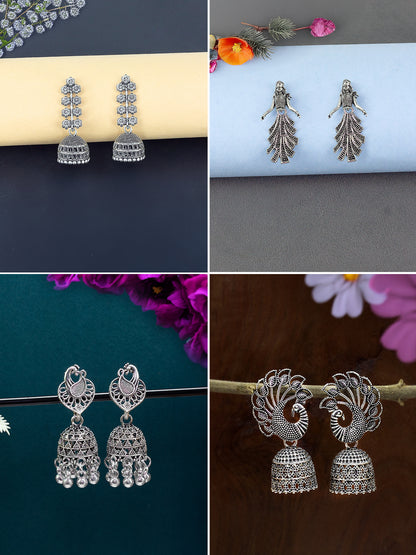 Set of 4 Floral, Peacock & Doll Jhumki Earrings