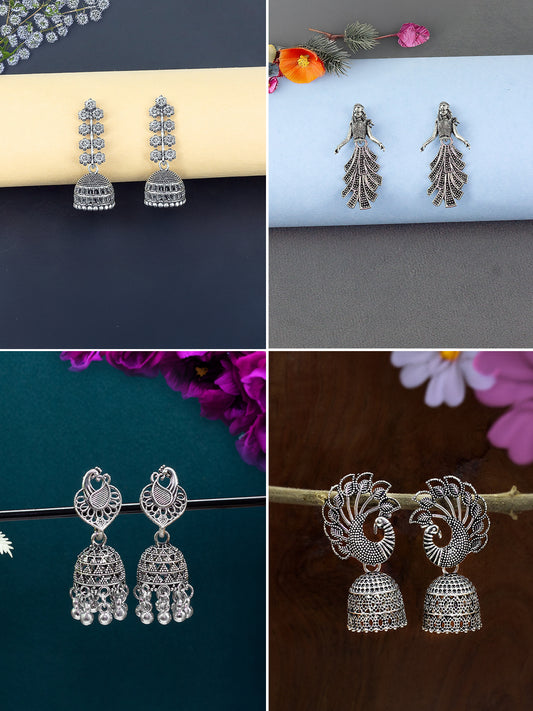 Set of 4 Floral, Peacock & Doll Jhumki Earrings