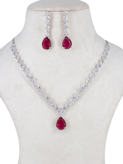 Red AD-Studded Teardrop Jewellery Set