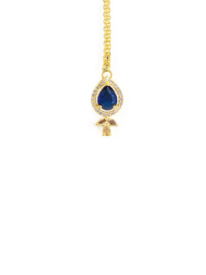 Gold Plated Blue American Diamond Maang Tikka for Women
