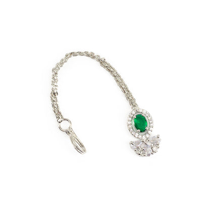 Silver Plated Green AD Maang Tikka for Women