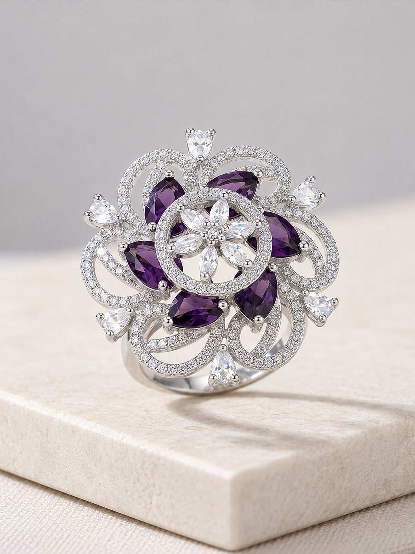 Silver Plated Purple AD Finger Ring for Women