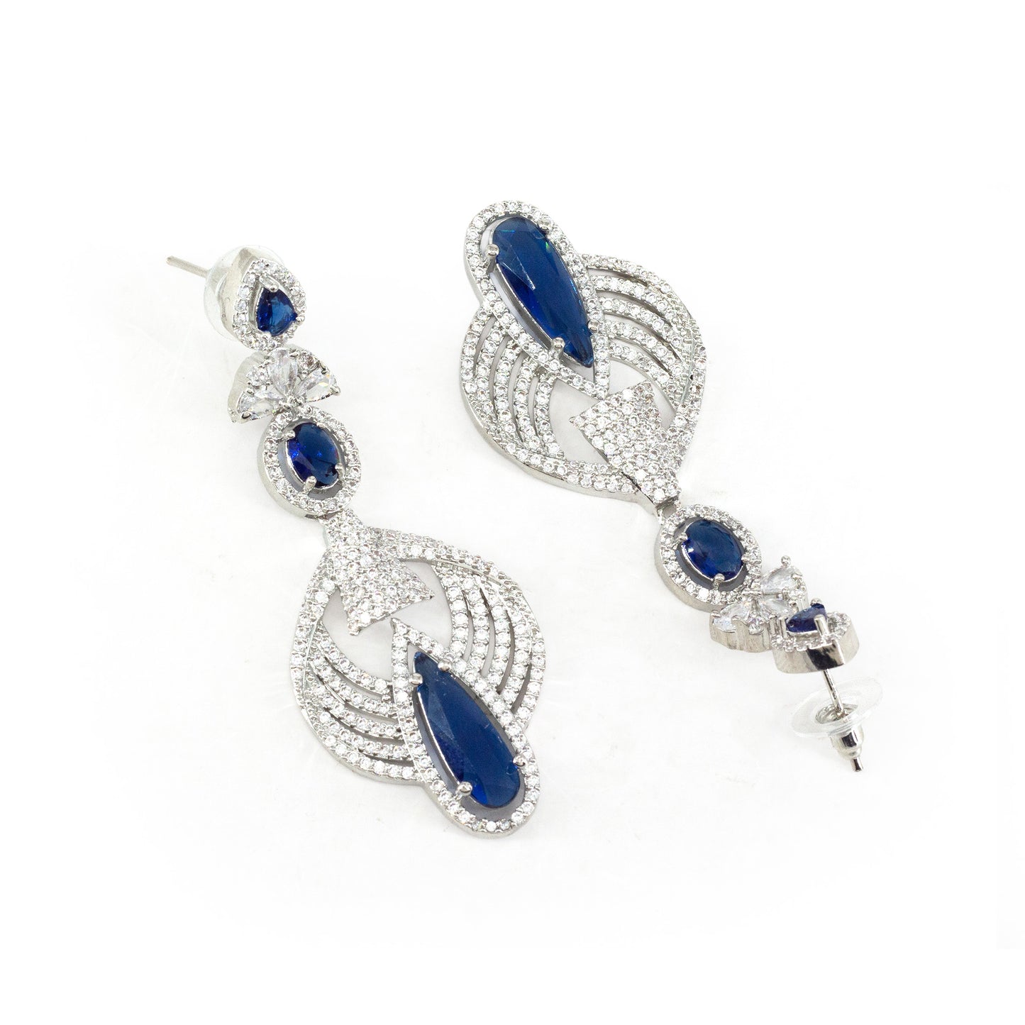 Silver Plated Blue AD Long Earrings for Women