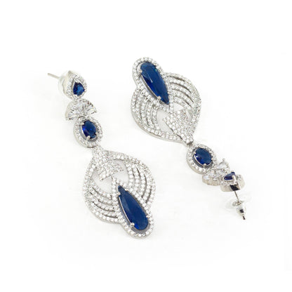 Silver Plated Blue AD Long Earrings for Women