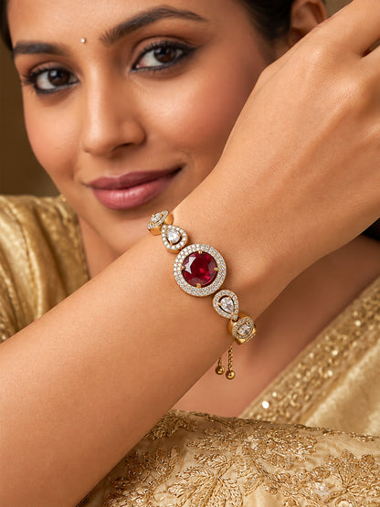 Antique Gold Plated Red AD Adjustable Bracelet for Women