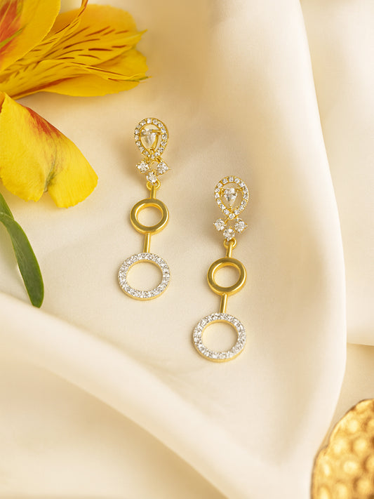Gold Plated Circular AD Drop Earrings For Women