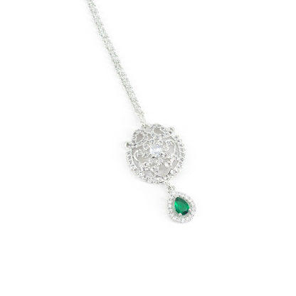 Rhodium Plated Green AD Maang Tikka for Women