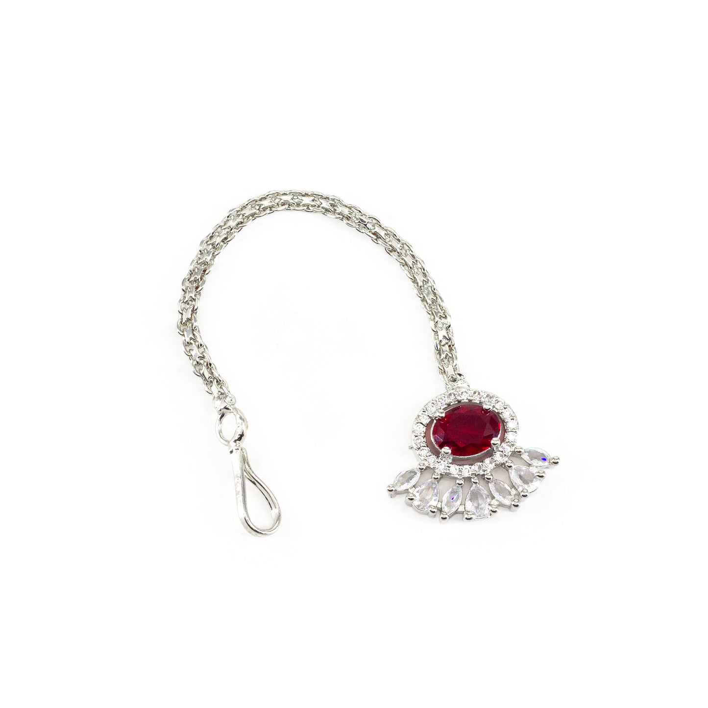 Silver Plated Red AD Maang Tikka for Women