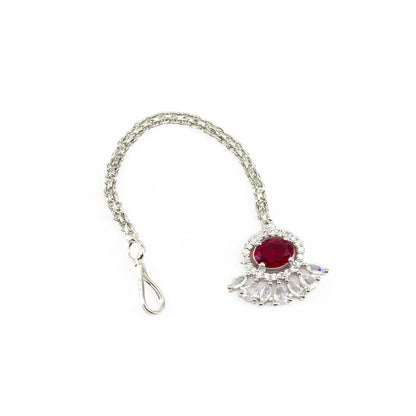 Silver Plated Red AD Maang Tikka for Women
