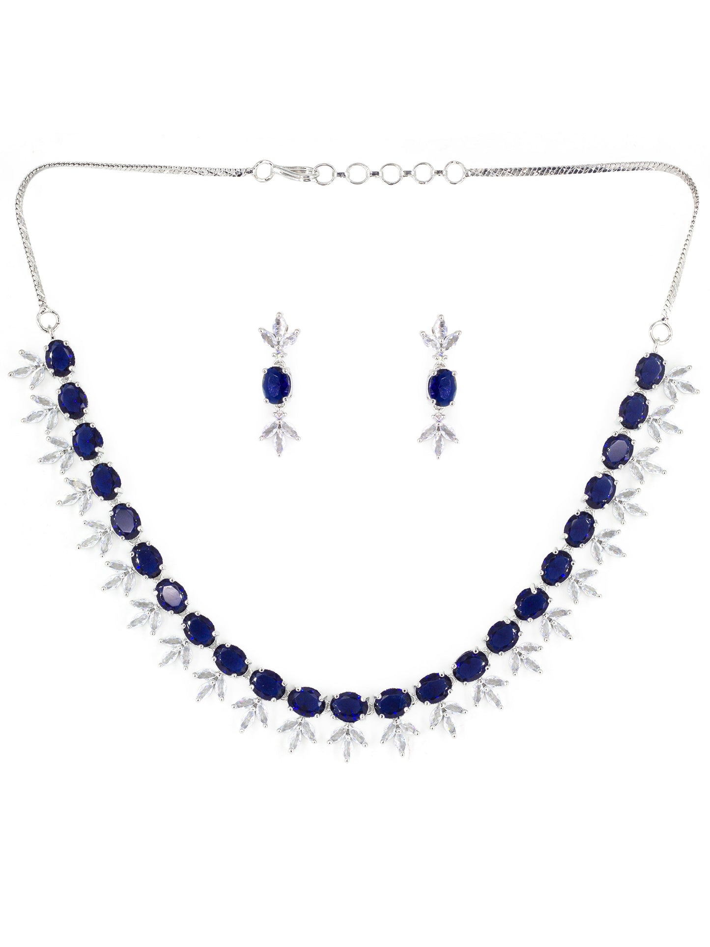 Rhodium Plated Blue AD Jewellery Set for Women