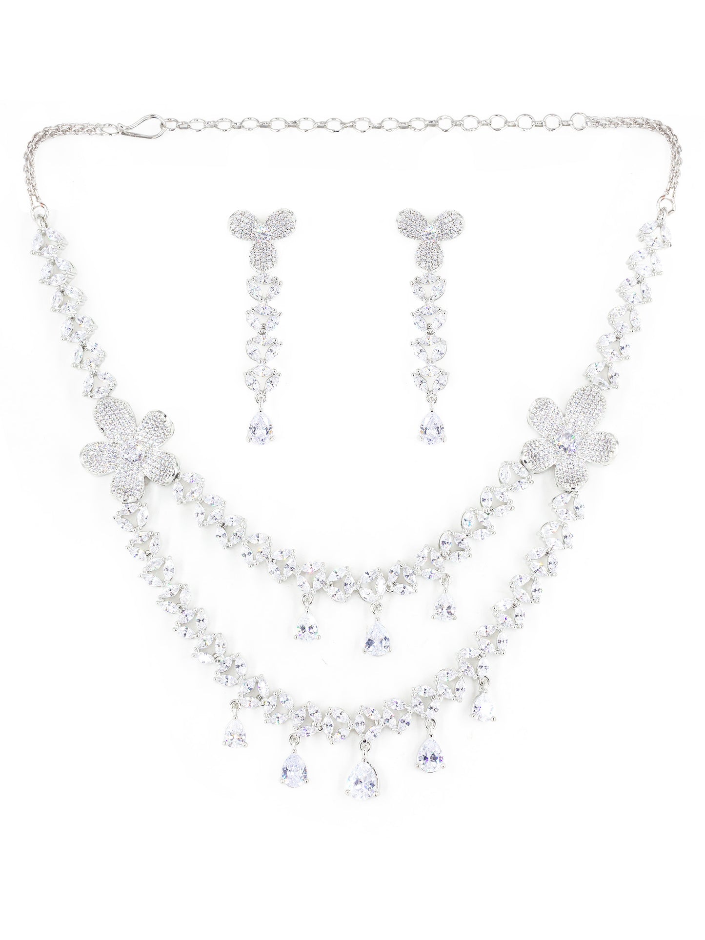 Silver Plated White AD Studded Designer Jewellery Set