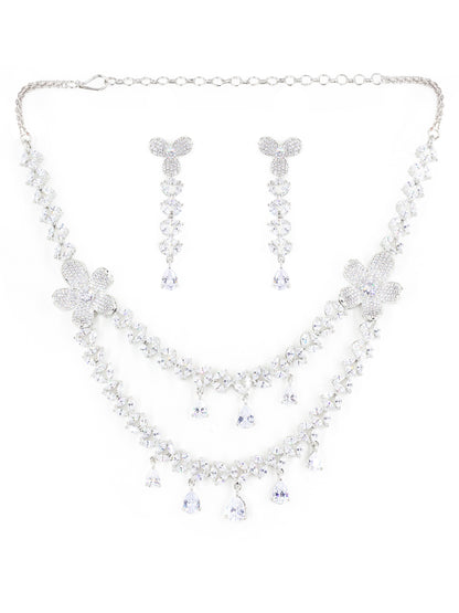 Silver Plated White AD Studded Designer Jewellery Set
