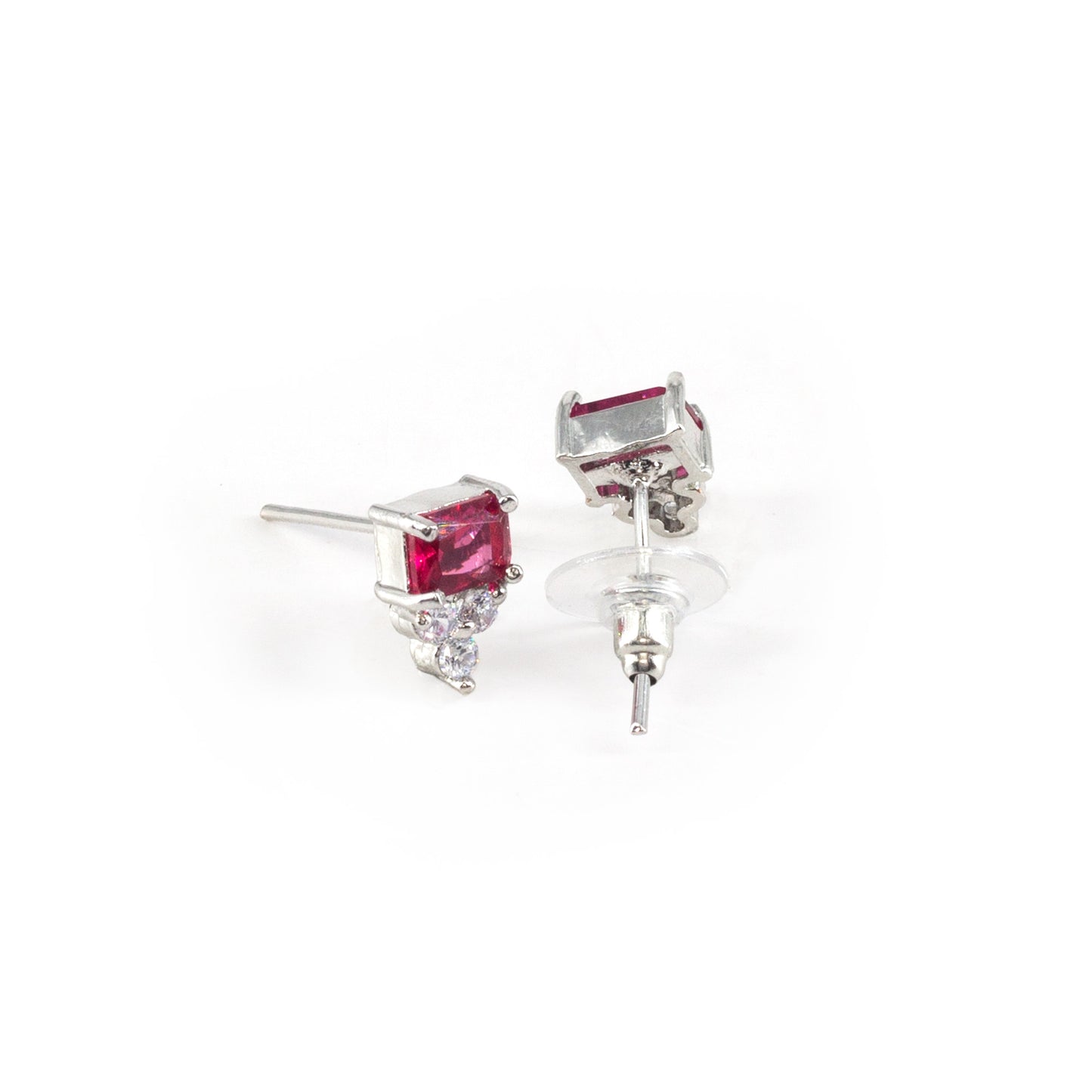 Rhodium Plated Red AD Studs for Women