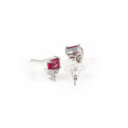 Rhodium Plated Red AD Studs for Women