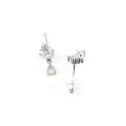 Rhodium Plated AD Minimal Drop Earrings for Women