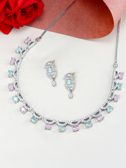 Pink & Mint Green AD Jewellery Set