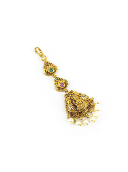 Gold Plated AD Temple Traditional Maang Tikka for Women