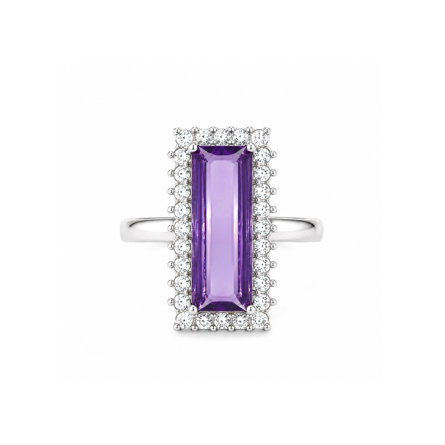 Rhodium Plated Purple AD Finger Ring for Women