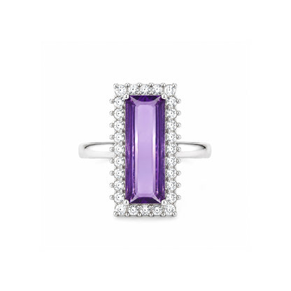 Rhodium Plated Purple AD Finger Ring for Women