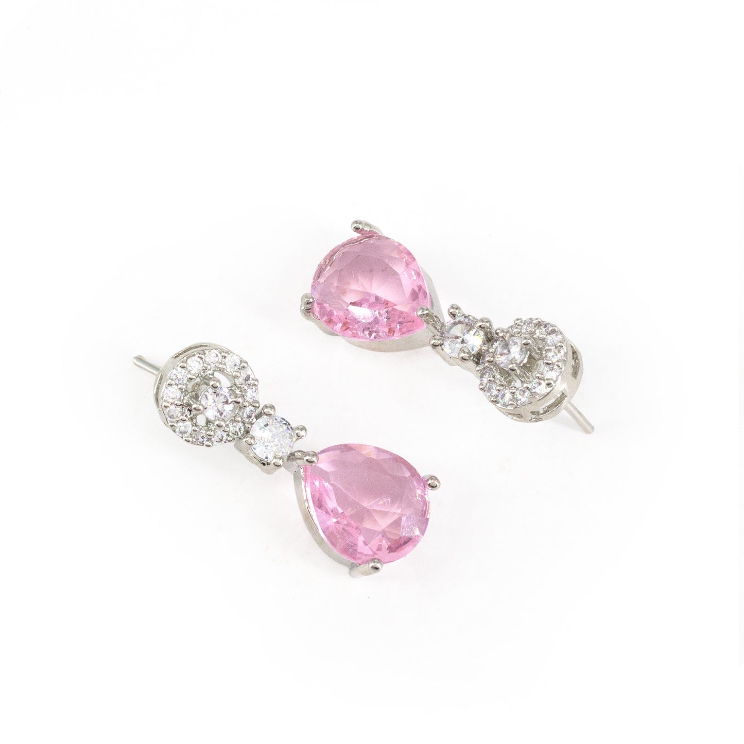 Silver Plated Pink AD Drop Earrings for Women