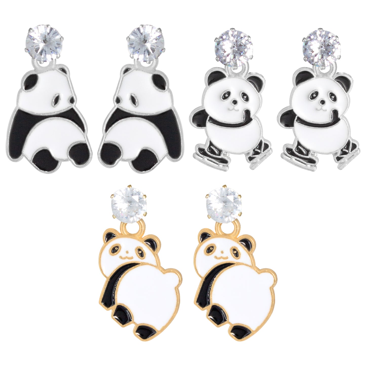 Set of 3 Cute Panda Earrings For Women and Girls