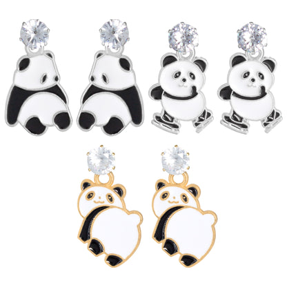 Set of 3 Cute Panda Earrings For Women and Girls