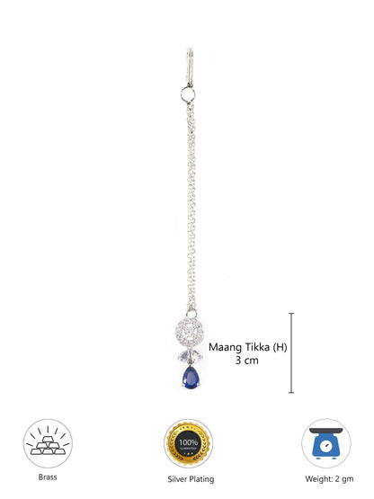 Silver Plated Blue AD Maang Tikka for Women