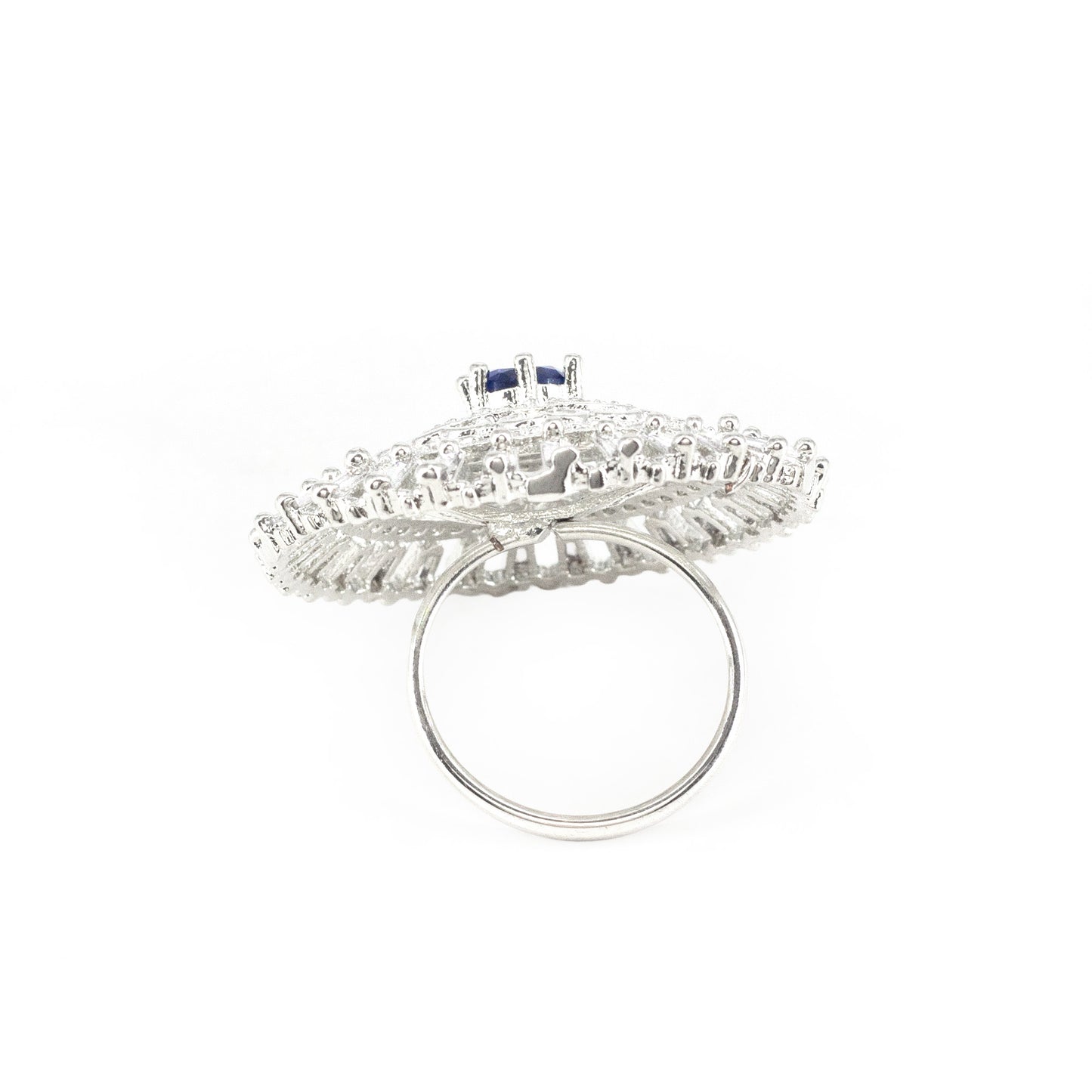 Silver Plated Blue AD Floral Ring for Women