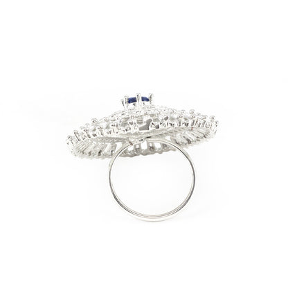 Silver Plated Blue AD Floral Ring for Women