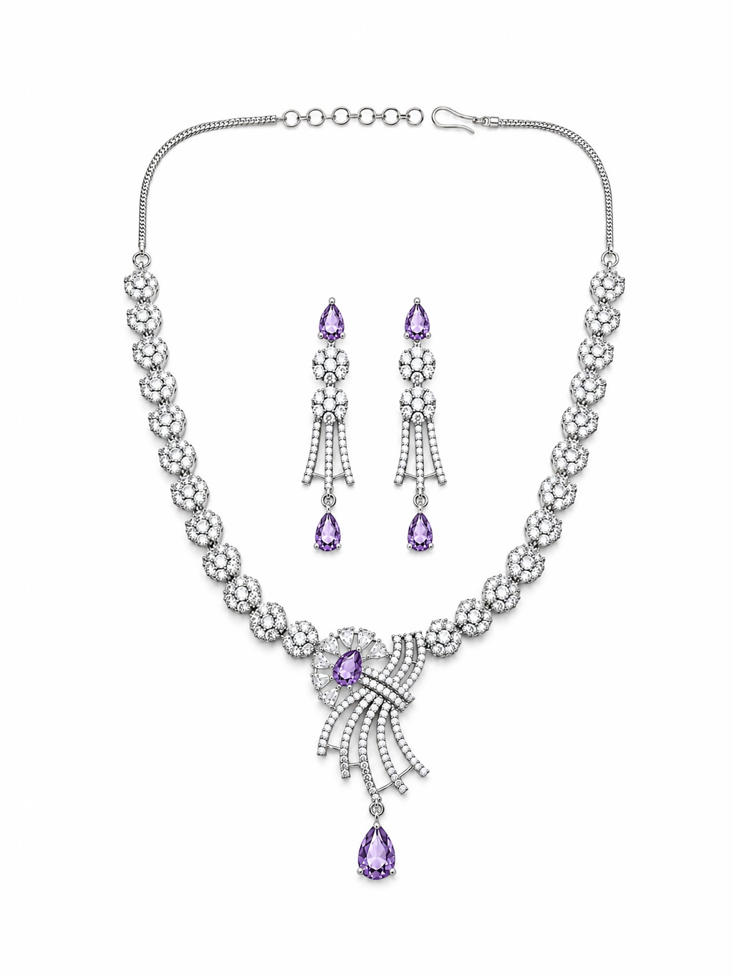 Silver Plated Purple AD Jewellery Set for Women
