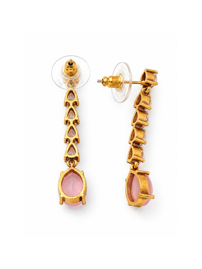 South Indian Gold Plated Pink AD Teardrop Jewellery Set for Women