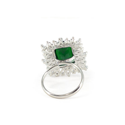 Rhodium Plated Green AD Adjustable Ring for Women