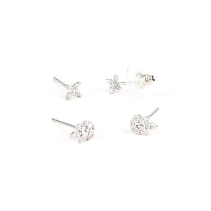 Set of 2 Silver Plated Stud Earrings for Women