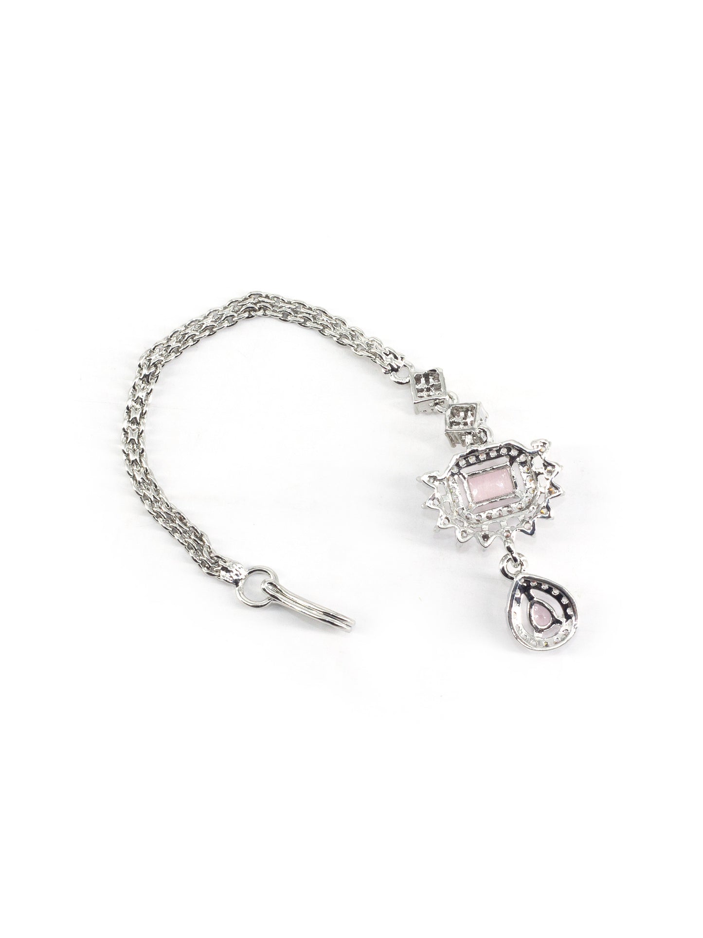 Silver Plated Pink AD Maang Tikka for Women