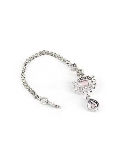 Silver Plated Pink AD Maang Tikka for Women