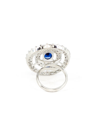Silver Plated Blue & White AD Circular Ring for Women