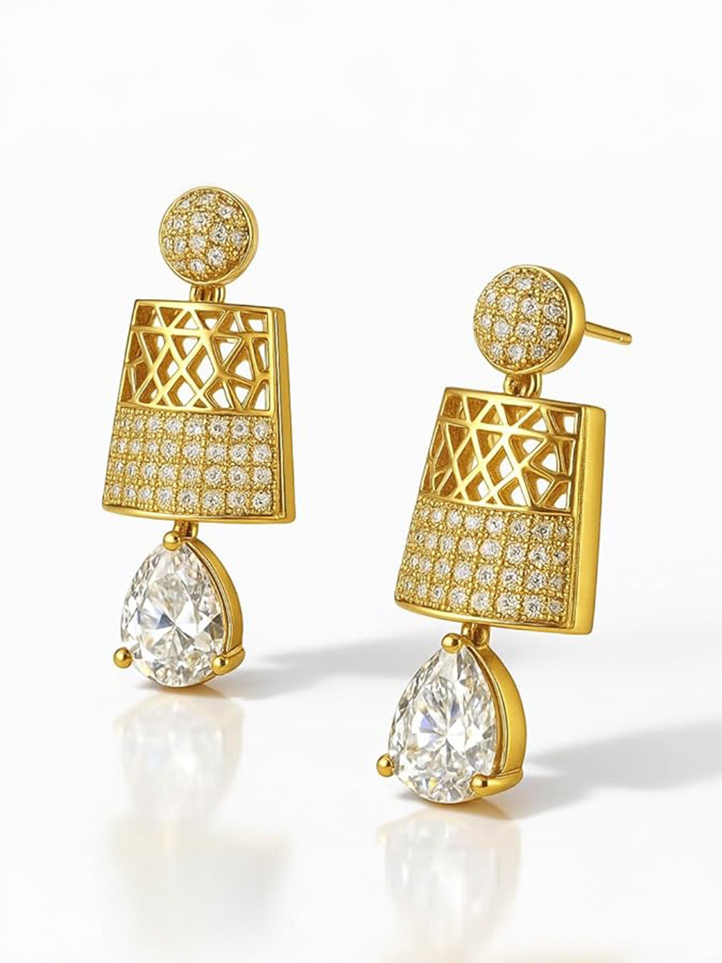 Gold Plated Antique AD Drop Earrings For Women