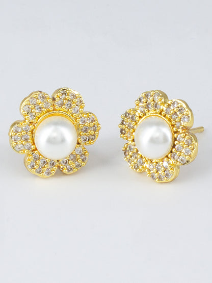 Gold Plated AD Pearl Stud Earrings for Women