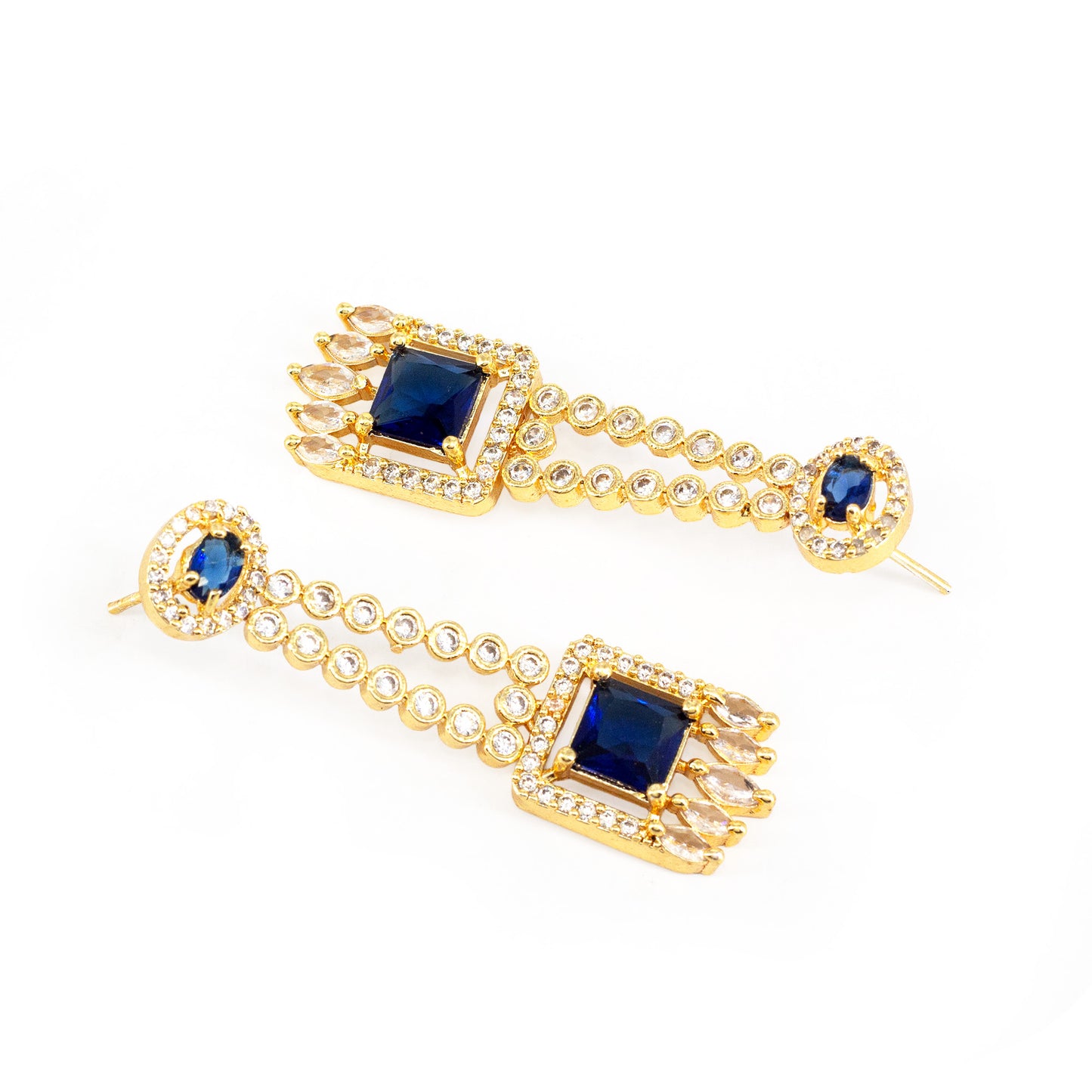 Gold Plated Blue American Diamond Earrings for Women