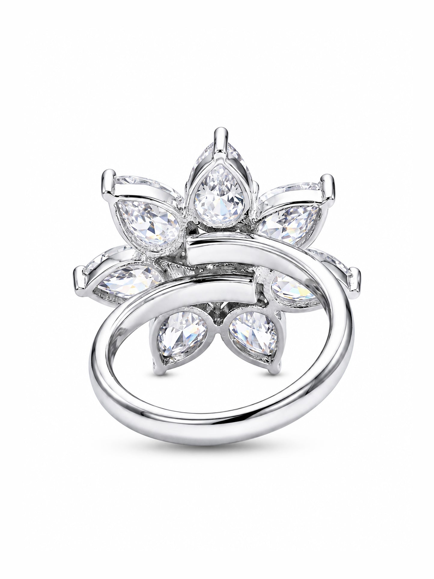 Rhodium Plated AD Floral Finger Ring for Women
