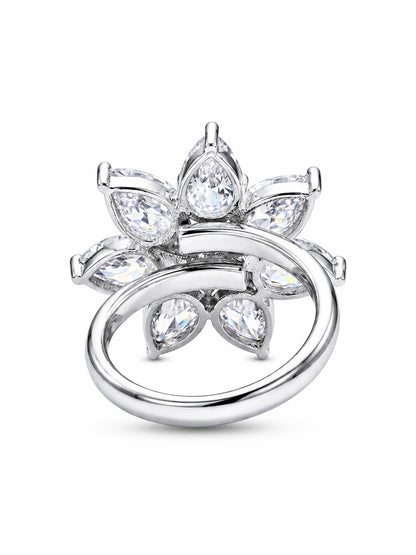 Rhodium Plated AD Floral Finger Ring for Women